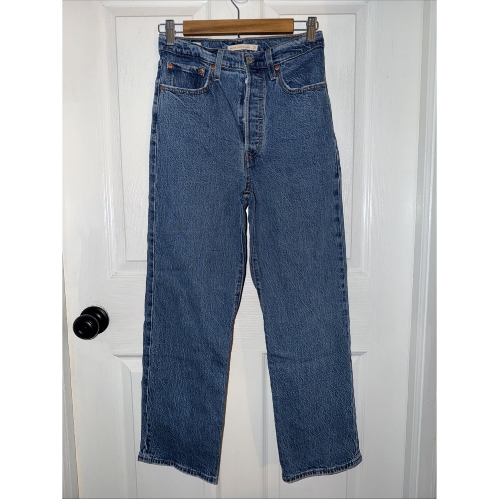 Levi's Ribcage Straight Ankle Size 27 Women Denim Jeans Button Fly Blue Big "E"